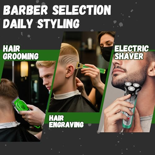 Professional Cordless Hair Clippers and Beard Trimmer Kit for Men, USB Rechargeable Hair Cutting Machine with 3D Floating Shaver, LED Display, Transparent Design, Grooming Gift Set, Home & Barber
