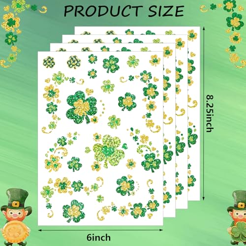 88pcs St Patricks Day Temporary Tattoos Glitter Shamrock Face Tattoos Clover Body Stickers for Irish Party Favors Parades Accessories Saint Patricks Day Decorations(face88)