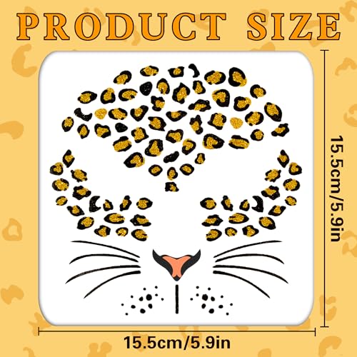 Leopard Face Tattoos, Glitter Cheetah Cat Leopard Tattoos Face Stickers, Cheetah Costume for Adult Women, Halloween Animal Costume Stickers Party Supplies