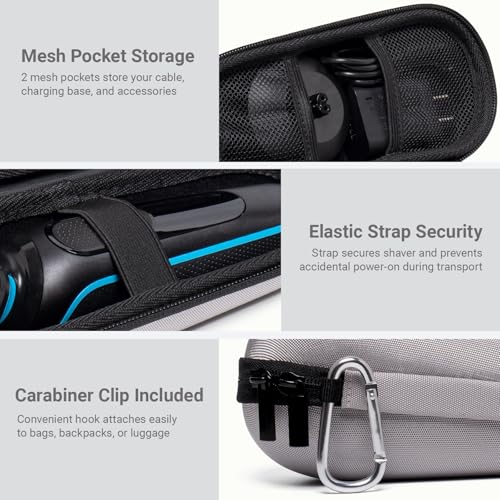 Nincha Electric Razor Case for Braun Series 3, 5, 7, 9 Shavers, Hard Shell EVA Travel Case with Charger Storage, Shaver Protective Carrying Case with Carabiner Silver Grey