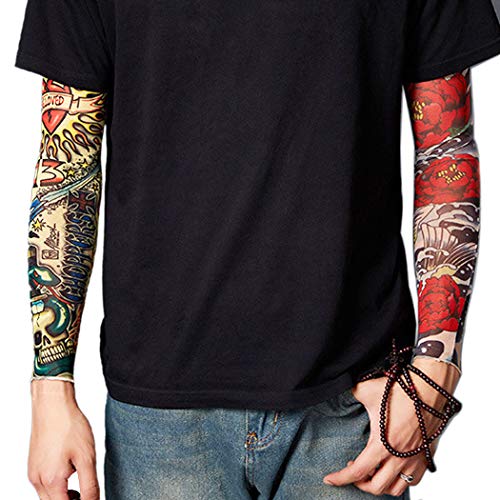 Toirxarn 8PCS Tattoo Sleeves Cool Temporary Sunscreen Arm Sleeves for Men Women Cycling Running Driving Sports