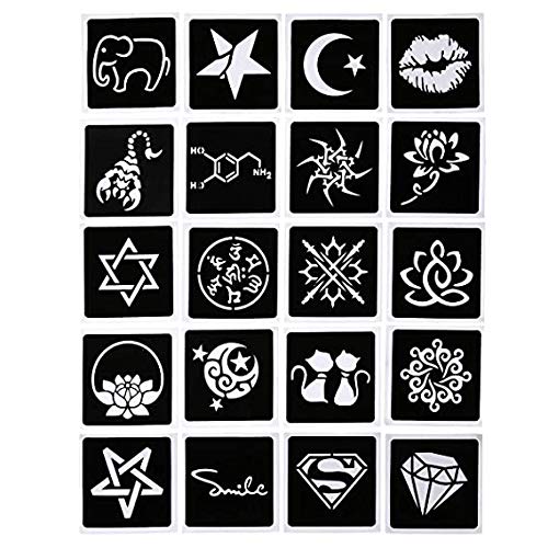Temporary Tattoos Kit, 6Pcs Semi Permanent Tattoo Paste Cones, India Body DIY Art Painting for Women Men teens, Summer Trend hand Plaste with 3 Colors(1Pc Bottle,4Pcs Nozzles)20Pcs Adhesive Stencil