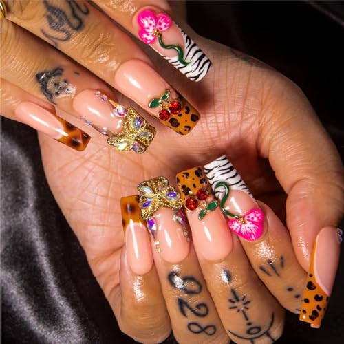 LOVFUL Square Short Press on Nails Fruit Energy | Handmade Acrylic Press ons | Reusable Fake Nails | Square Classic Regular 1.3 in | H572-M