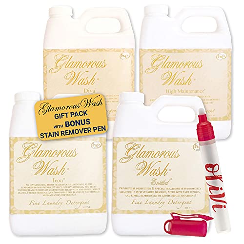 Kinara Tyler Glamorous Wash Liquid Laundry Detergent Gift Pack - Olivi Stain Remover Pen, For Washing Clothes, Linen, Lingerie, Expensive Fabric, Sheets - Pack of 4-4 fl oz each