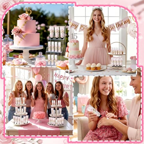 Leelosp 100 Pcs/50 Sets Quinceanera Party Favor Gifts for Guests 15th Thank You Gifts Girl Pink Hand Cream and Lip Balm Sweet 15th Birthday Party Favors for Guests
