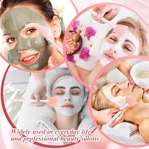 Maitys 100 Pieces Pink Fan Facial Mask Brushes, Soft Blush Makeup Brush, Esthetician Brush, Mask Acid Applicator Brush Tools for Women Girls Peel Mask Makeup for Mud Cream (2.3x6 Inch)