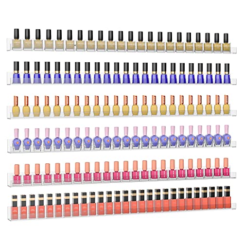 32 Inches Acrylic Nail Polish Rack Shelf for Wall, Clear Nail Polish Organizer Wall Mounted for 192 Bottles, 6 Pack