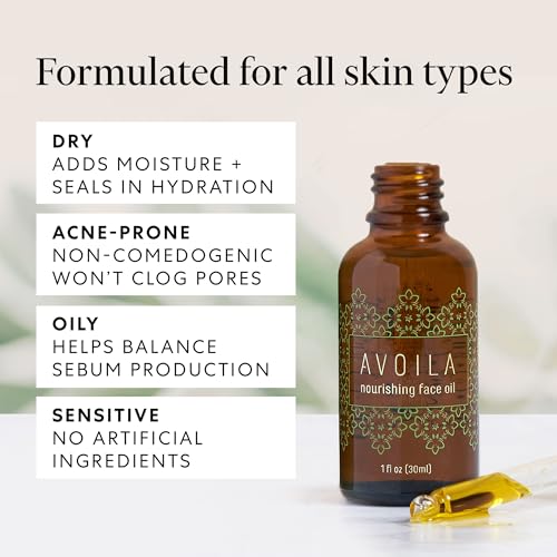 AVOILA Organic Face Oil Moisturizer for Dry, Aging, Sensitive, Acne Prone Skin l Restoring, Balancing l Vegan l Rosehip Oil + Sea Buckthorn Oil + Vitamin E + Grapeseed Oil + Avocado Oil l Gua Sha