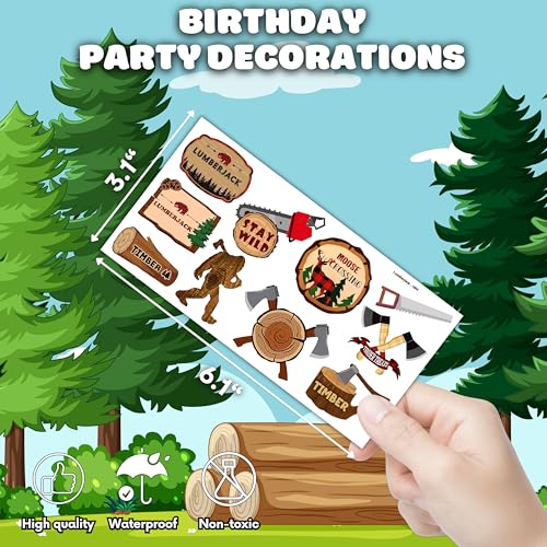 96PCS Lumberjack Temporary Tattoos Themed Woodland Camping Hunting Birthday Party Favors Decorations Supplies Buffalo Plaid Bears Stickers Gifts For Boys Girls Kids School Prizes Carnival Christmas
