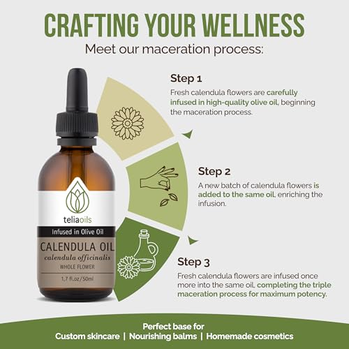 Teliaoils Calendula (Marigold/Calendula Officinalis) Infused Oil Extract (Macerated Oil), 1.7 Fl Oz - 50 Ml a Powerful Skin oil- Gentle and Soothing for the Skin