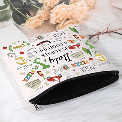 POFULL Italy Theme Gift Italy Is Always A Good Idea Cosmetic Bag Italy Bachelorette Trip Gift (Italy Is Always Cosmetic Bag)