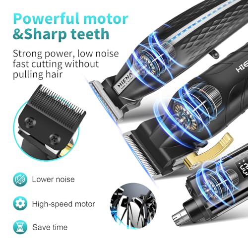 HIENA PRO Professional Hair Clippers for Men, Electric Hair Clipper Set for Barber Kit £¬Hair Clipper and Trimmer Set£¬Full Barber Clipper Set with LED Display Gifts Mens (Silver)