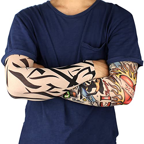 Tattoo Sleeves for Men Women, Temporary Tattoo Sleeve 12Pcs Set Arts Fake Slip On Tattoo Arm Sleeves for Men Women (Pattern C)