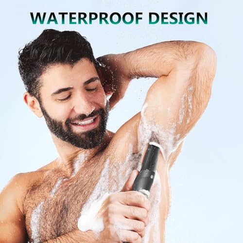 Body Hair Trimmer for Men - Manscape Beard Trimmer for Men, Christmas Gift V-Shaped Trimming Head 2 Comb Attachments Mens Groin & Pubic Hair Trimmer IPX5 Waterproof Wet/Dry Mens Electric Razor (Gray)