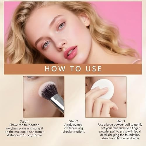 Magic Minerals Airbrush Foundation Spray - Lightweight Buildable Coverage, Hydrating Formula for Smooth Radiant Light Beige, Includes Foundation Brush, Powder Puff & Nose Shadow Brush - 03 Nude