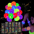 172 Pcs Temporary Tattoos - 100Pcs UV Neon Balloons for Adults Teens - Ideal for Neon Glow Party Decorations