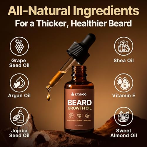 Beard Growth Oil 30ml for Men - 100% Natural Formula with Vitamin E & Jojoba Oil for Mustache Growth Oil, Promotes Thicker Fuller Beard & Reduces Itch, Valentines Day Gifts for Him Boyfriend Husband