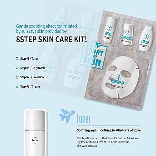 I'M SORRY FOR MY SKIN 8-Step Skincare Travel Essentials Kit, Korean Skin Care Set All in 1, Face Wash, Body Cleansing, Face Moisturizer, Girls Trip and Gift for Women, 8 Products in One (3 set)