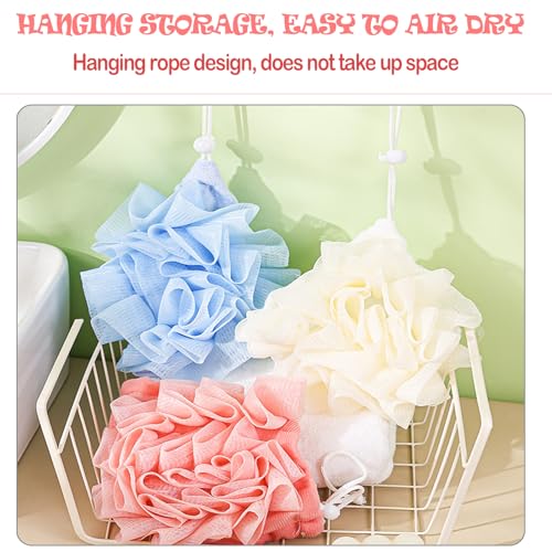 4pcs loofah washcloth Combo 2 in 1 bar soap loofah Pouch Holder Mesh Shower Ball for Exfoliating Body Wash Smooth Skin Free Loofah Dish Towel (Solid Color)