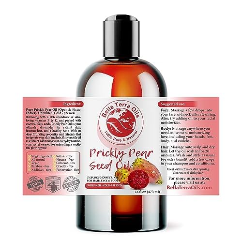 Bella Terra Oils - Prickly Pear Oil 16oz - Delve into the Cactus Oil Charm, Steeped in Calcium & Potassium, A Rare Gem for Timeless Beauty