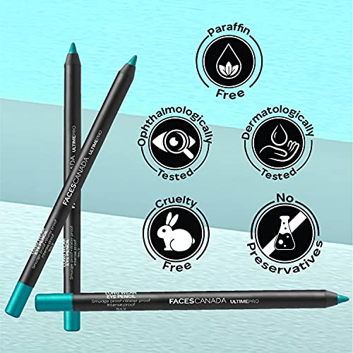FACESCANADA Longwear Eye Pencil, 5 Bright Color Shades, Smudge Proof, Waterproof, Intense Color, One Stroke Smooth Color, Made In Germany, Peta Approved, Teal (Green), 0.04 Oz