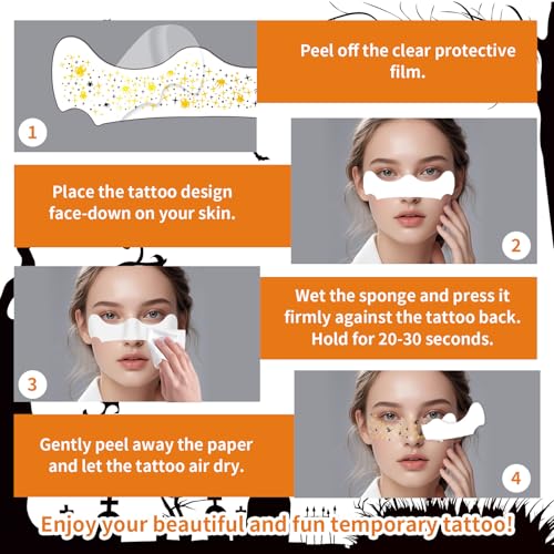 Halloween Face Tattoos - 12PCS Waterproof Temporary Tattoos,Body Art Stickers for Women Kids, Long Lasting Halloween Makeup Festival Accessories