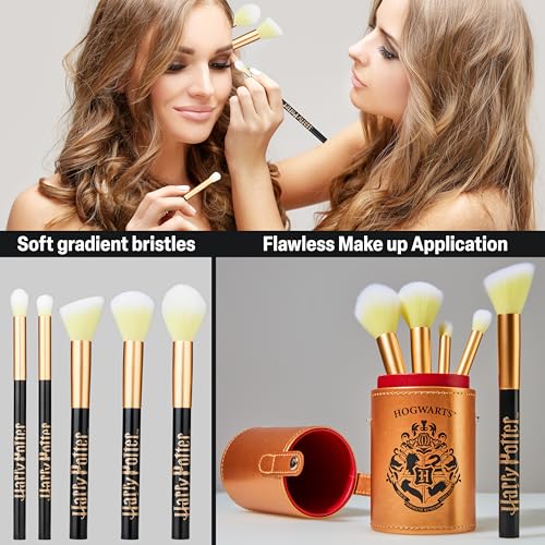 Harry Potter Gifts Makeup Brushes Set for Women, Teens, 5 Piece Makeup Brush Set with Travel Case for Eyeshadow Blush Contour Beauty