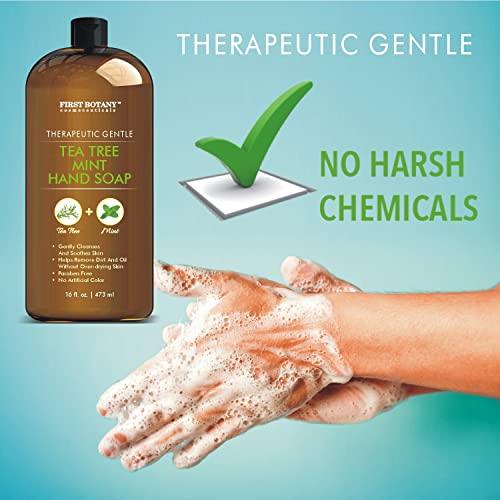 First Botany Tea Tree Mint Hand Soap - Liquid Hand Soap with Peppermint, Jojoba & Coconut Oil Multipurpose Liquid Soap Natural Bathroom Soap & Liquid hand wash - 16 oz