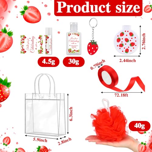 6 Sets Strawberry Baby Shower Game Prizes for Winners Bridal Shower Favors Gifts Include Strawberry Lip Balms Hand Cream Keyring Bath Ball Gift Bags Thank You for Celebrating with Us