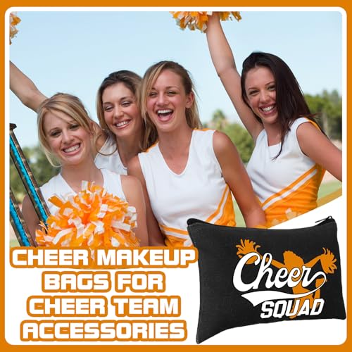 Pinkunn 20 Pcs Cheer Makeup Bags Bulk Cheer Team Gifts for Women Canvas Makeup Case Cheerleader Teams Gifts Zipper Cosmetic Pouch for Cheerleading Party Favors Supplies(Orange)