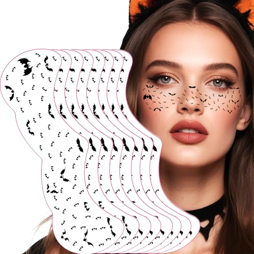 Halloween Black Bat Freckles Temporary Tattoos - Removable & Waterproof,Easy Apply Party Role-Playing Face Stickers Freckles Tattoo Art, Gothic Scary Party Costume Accessories (8 PCS)