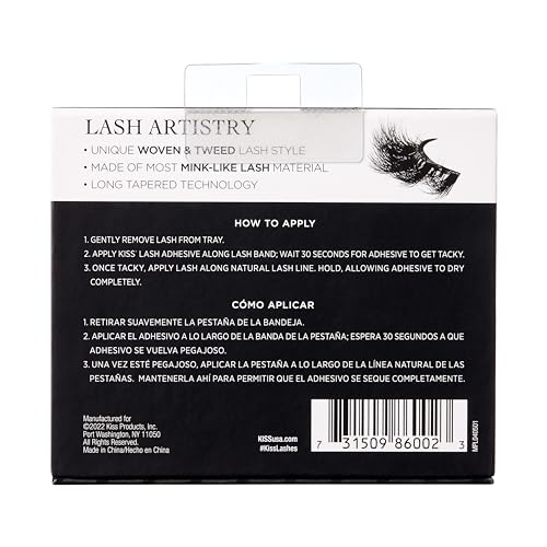 KISS Lash Couture Masterpiece False Eyelashes, Cruise', 12 mm, Contact Lens Friendly, Easy to Apply, Hand-Woven Faux Mink Reusable Strip Lashes, Includes 1 Pair of Lashes (Pack of 2)