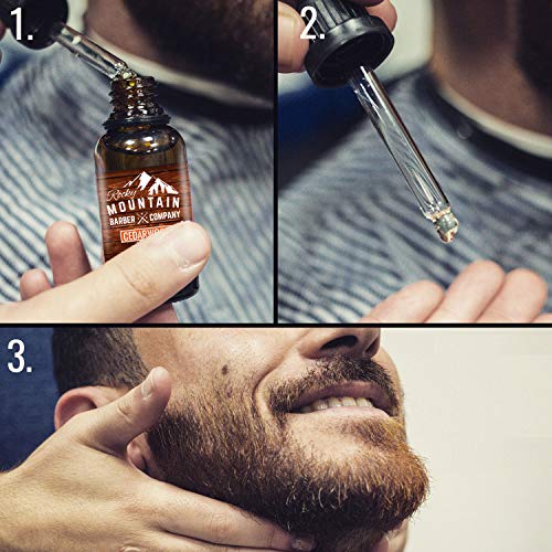 Rocky Mountain Barber Company Men¡¯s Cedarwood Beard Oil - Featuring Grapeseed Oil, Coconut Oil, Argan Oil and Real Cedarwood Essential Oil