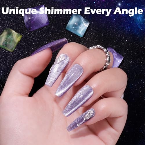 Cat Eye Gel Nail Polish Kit-12 Colors Holographic Glitter Cat Eye Gel Polish Set with Magnet Based Top Coat Romantic Galaxy Series Soak Off Uv Led Magnetic Nail Polish Nail Art Manicure DIY