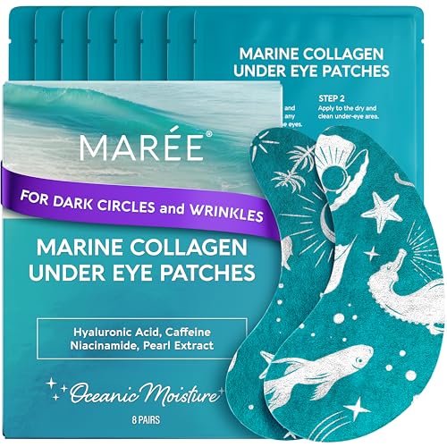 MAREE Hydrating Under Eye Patches for Puffy Eyes and Dark Circles ? Marine Collagen & Caffeine Eye Patches ? Brightening Eye Patche with Niacinamide ? Depuffing Eye Mask for Dark Circles and Puffiness