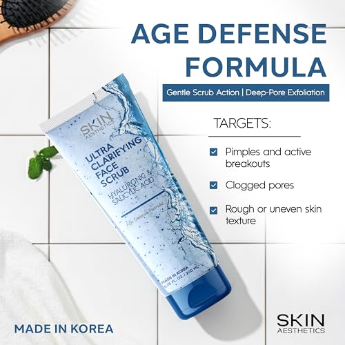 Face Scrub with Hyaluronic & Salicylic Acid ? Deep Cleansing, Hydrating & Exfoliating Face Wash For Blackheads & Acne-Prone Skin ? Dermatologist Tested, Korean Skin Care ? 6.76 Fl Oz