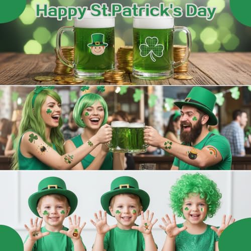 80 Pcs St Patricks Day Tattoos for Kids and Adults, 40 Designs Shamrock Temporary Tattoos Face Stickers, Waterproof Irish Party Favors Accessories, Green Clover Leprechaun Body Art Decor