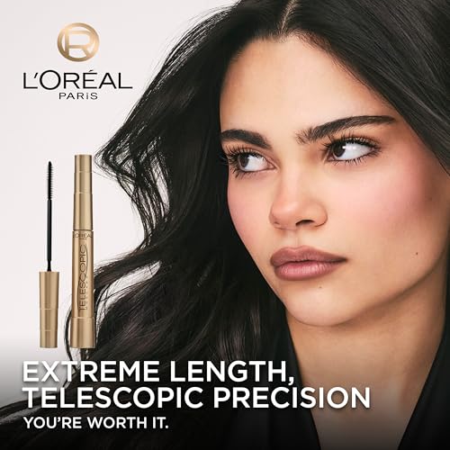 L¡¯Oreal Paris Makeup Original Telescopic Mascara, Separating Mascara Volume and Length Formula, Washable, Blackest Black, 0.27 Fl Oz., 1 Count
