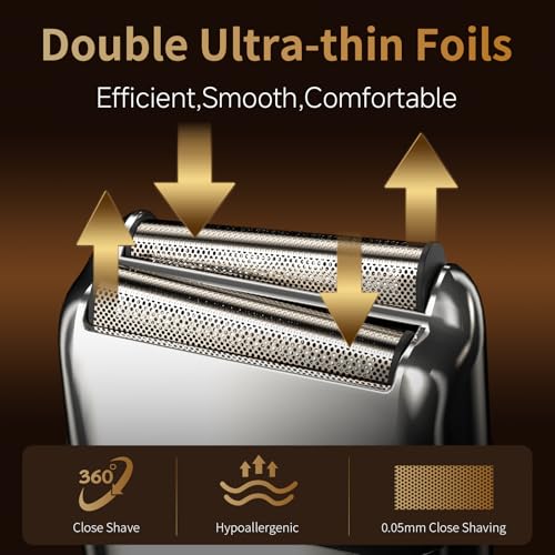 Electric Foil Shaver for Men,Electric Razor with Pop-up Trimmer,Cordless Beard Trimmer,Waterproof,Wet & Dry Shaving,LED Display,2-Speed Mode (Silver)