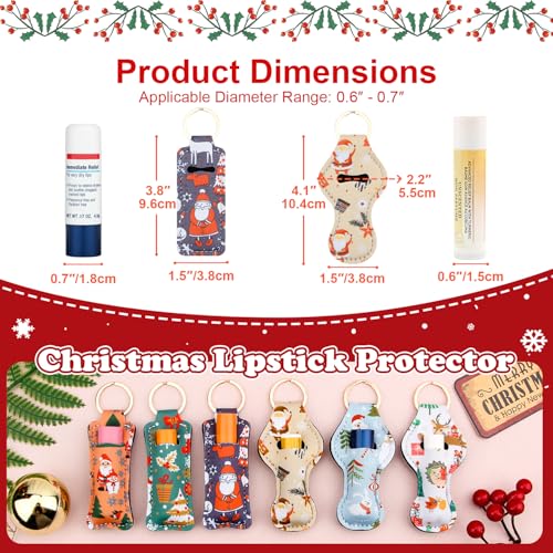 Desing Wish Christmas Chapstick Holder Keychain - Neoprene Colorful Lipstick Sleeve Keychain - Portable Lip Balm Holder