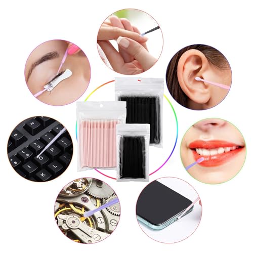 800 Pieces Microswabs for Eyelash Extensions, 10CM Lash Cotton Swabs, Microfiber Wands Brush for Lash Removal, Clean Mascara (Simple Packaging)-(Black)