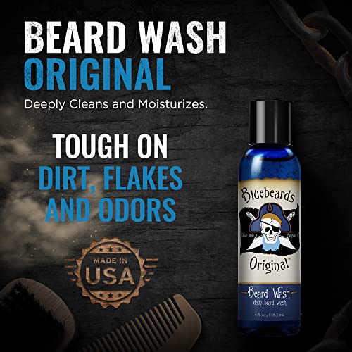 Beard Wash for Men - 4 oz Bluebeards Original Natural Beard Wash and Beard Moisturizer, Infused with Aloe & Lime - Deeply Cleans, Softens, and Conditions Your Beard and Skin Underneath - Made in USA