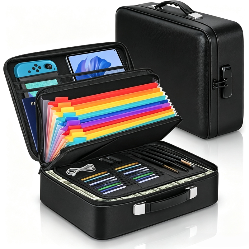 5200°F Fireproof Waterproof Document Safe Box with Lock - Large Capacity Organizer for Certificates Passports and Important Files - Black