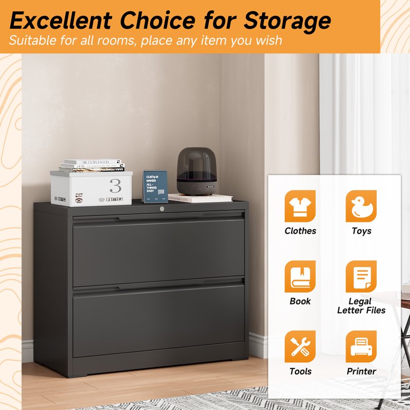 Steel Lateral File Cabinets with Lock, 2-4 Drawer Office Storage Organizer