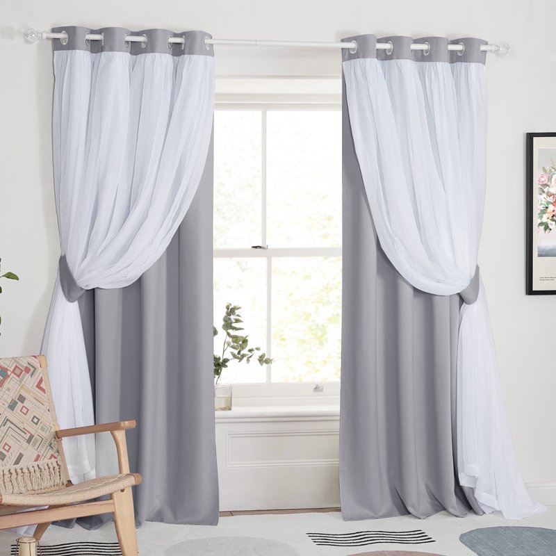 Double Layer Blackout Curtains for Bedroom with Sheer Layer - Thermal Insulation Drapes Set of 2