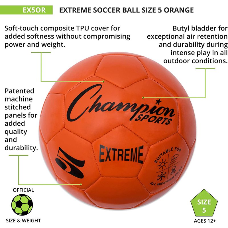 Champion Sports Extreme Series Soccer Ball Size 5 – Orange, Official Match Ball