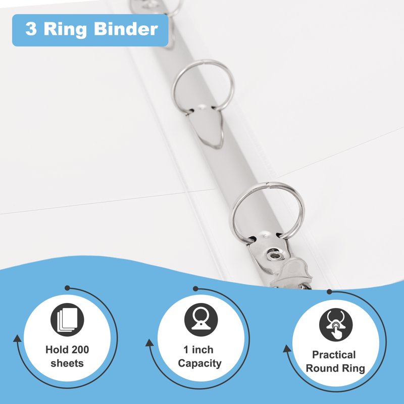 3-Ring View Binder for Office & School, Holds 200 Sheets, 1 Inch, White - Pack of 12