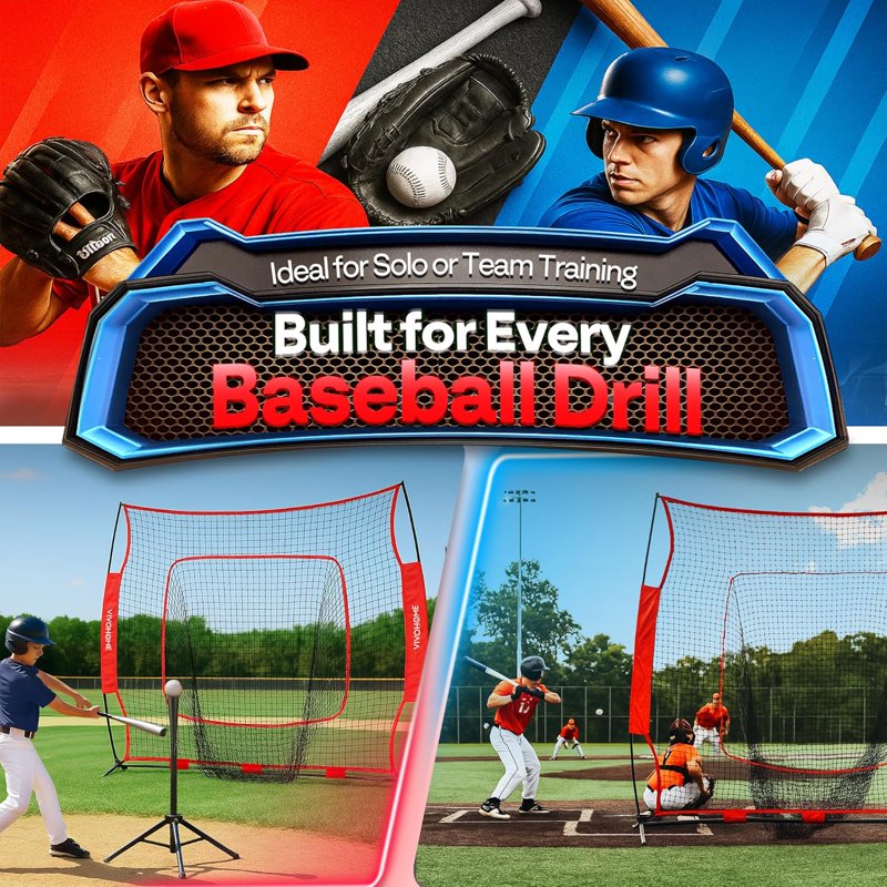 Baseball Softball Practice Net Set with Batting Tee and Carry Bag for Hitting Pitching