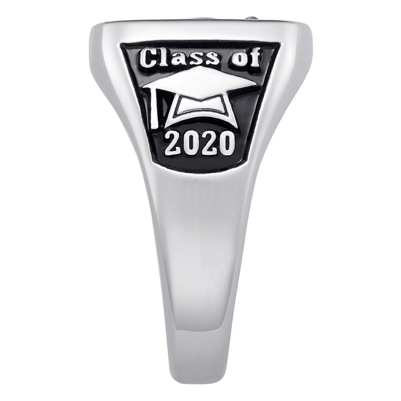 Personalized Women's Crest Signet Ring for Graduation - Rhodium Plated