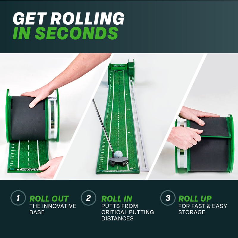 Roll-A-Putt 8 ft Putting Mat with Crystal Velvet Surface & Auto Ball Return